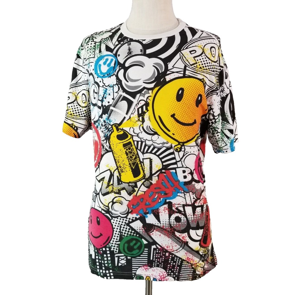 Akademiks shirt Men's large white short sleeve graffiti Tag '90s all over print